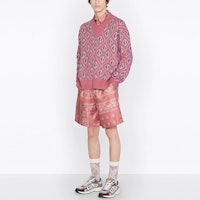 DIOR SS22 Sweater Rajut Wol Pink Motif Diamond. 283M641AT067-C484 Details for DIOR SS22 Sweater Rajut Wol Pink Motif Diamond. 283M641AT067-C484