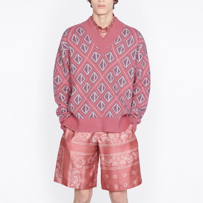 DIOR SS22 Pink Wool Knit Sweater with Diamond Pattern. 283M641AT067-C484 Sizing DIOR SS22 Pink Wool Knit Sweater with Diamond Pattern. 283M641AT067-C484