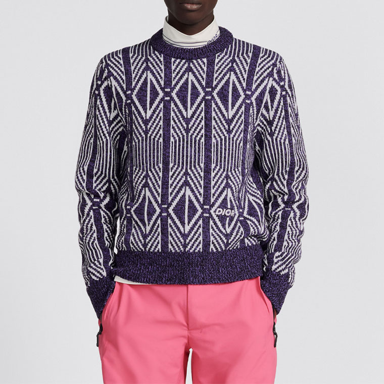 Shop DIOR SS22  Purple Diamond Striped Crewneck Sweater Long Sleeve. 313M650AT477-C480