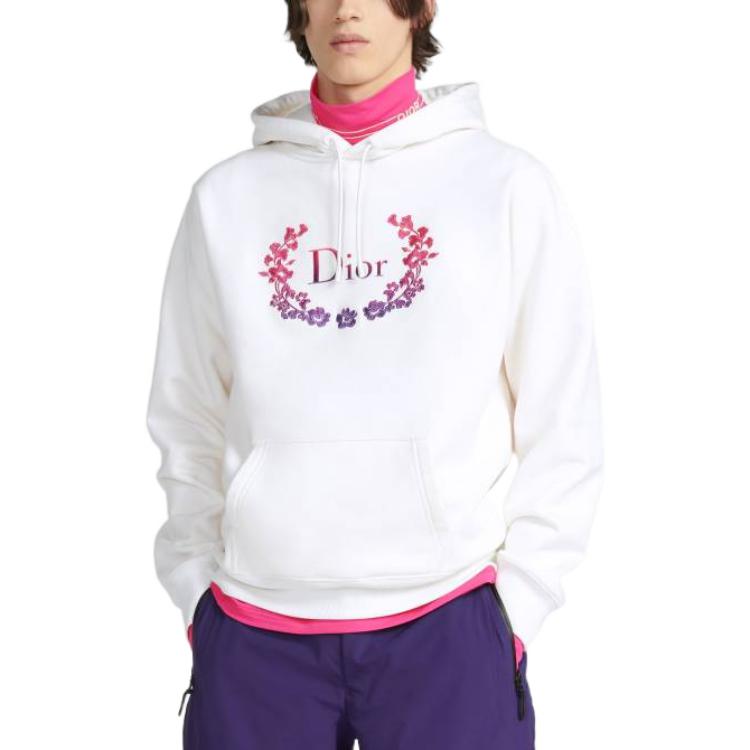 Shop DIOR SS22  White Hoodie with Crown Logo Embroidery. 313J691A0531-C089