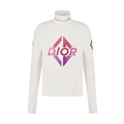 DIOR SS22 White Knit Sweater with Logo Print and Stand Collar. 313J635A0744-C084