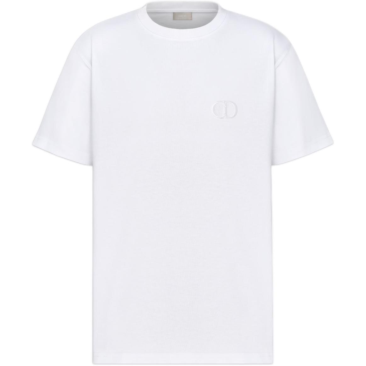 DIOR SS22  White Logo Embroidered Casual Crewneck T-Shirt 943J605A0554-C080