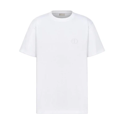 DIOR SS22 White Logo Embroidered Casual Crewneck T-Shirt 943J605A0554-C080
