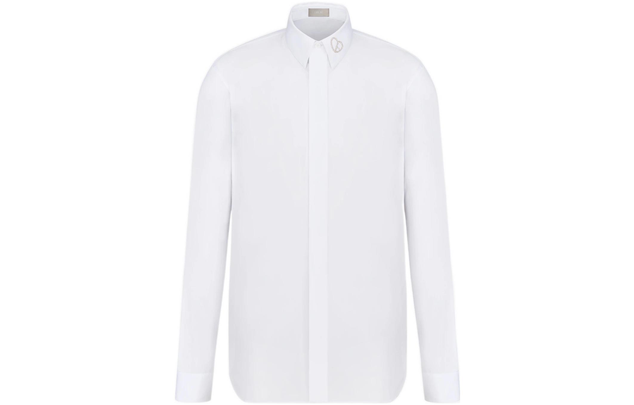 DIOR SS22  White Solid Long Sleeve Collared Shirt 213C516A2088-C080