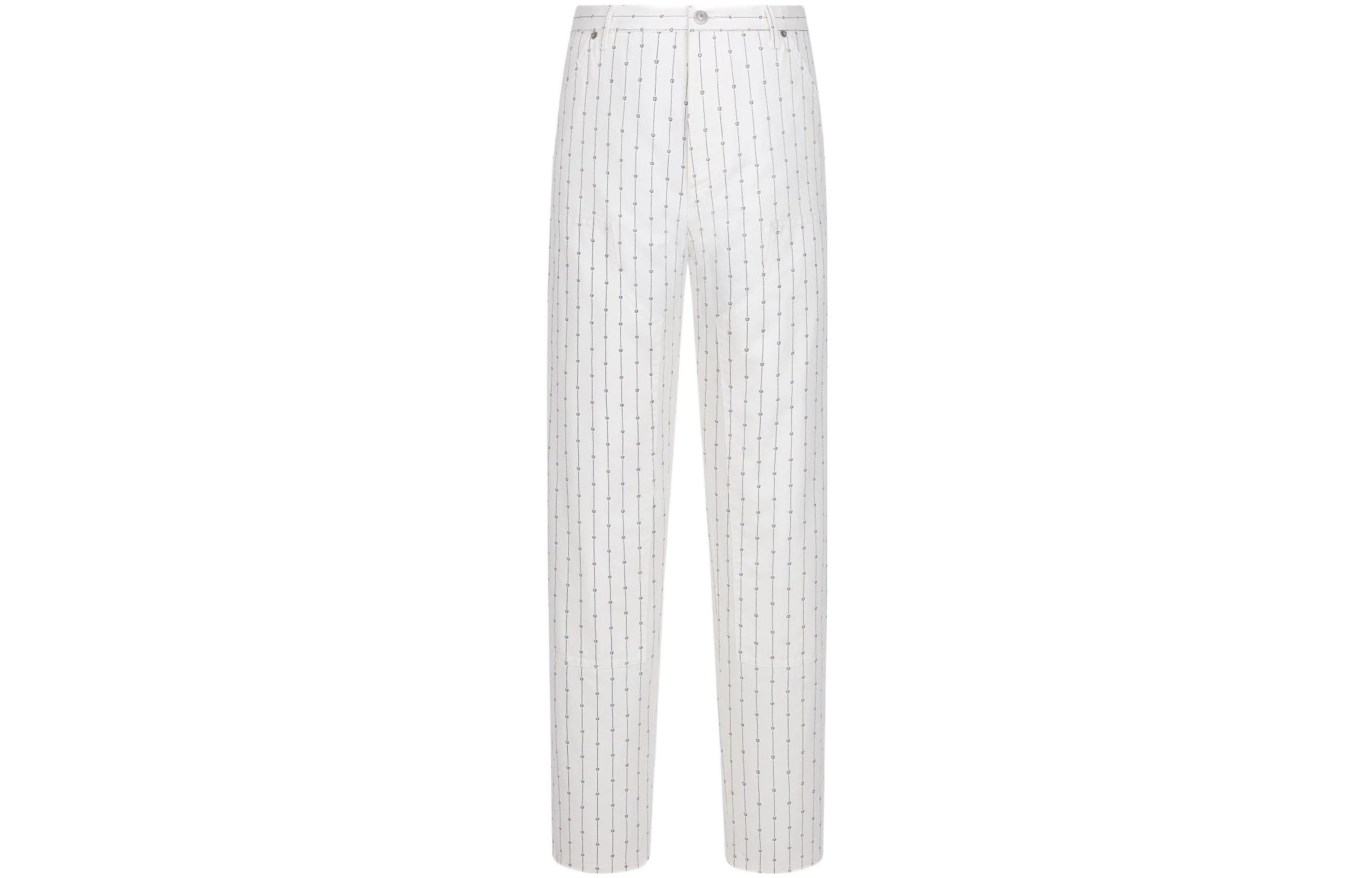 Order DIOR SS22 白色直筒牛仔裤带条纹徽标刺绣. 183D022B5448-C085