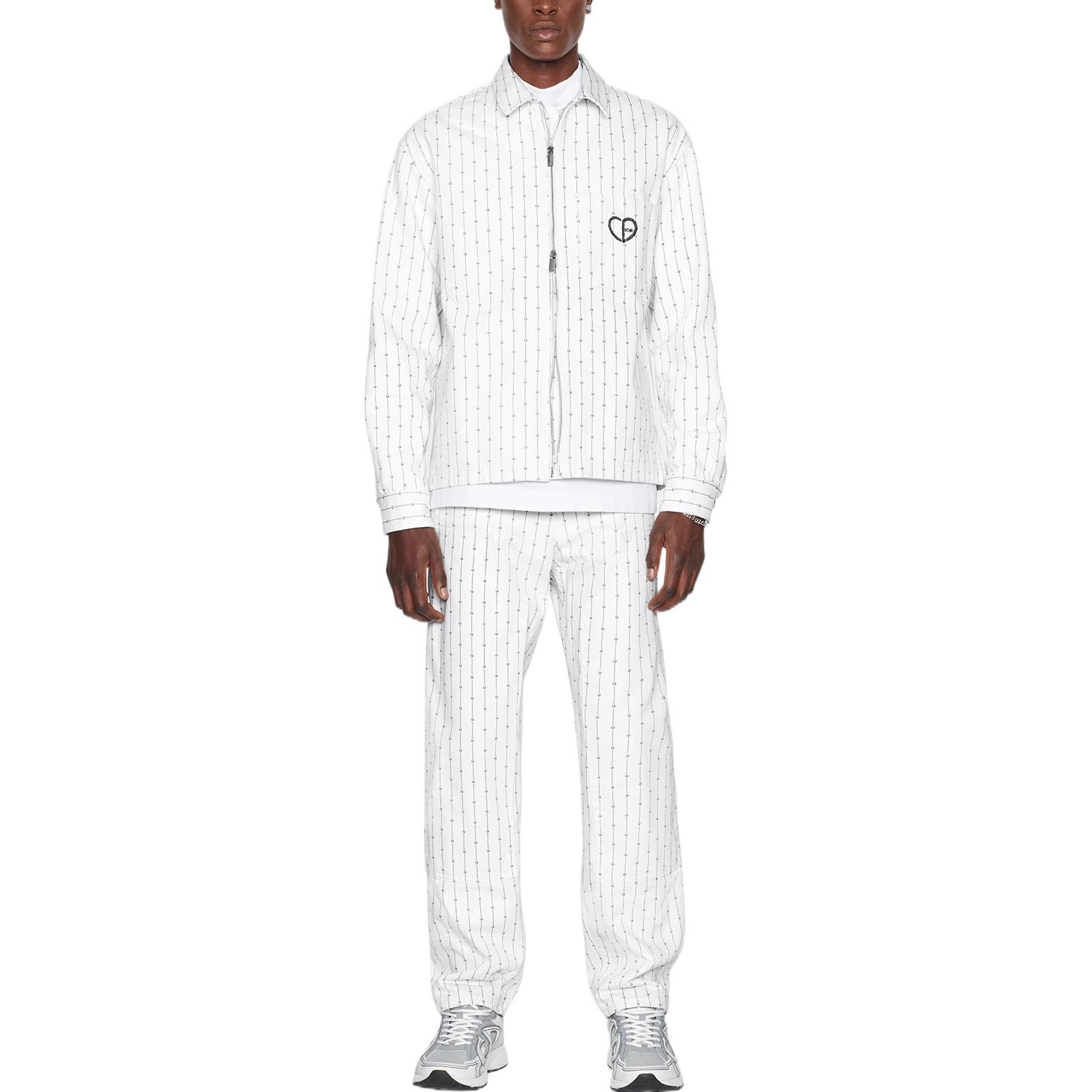 Shop DIOR SS22 白色直筒牛仔裤带条纹徽标刺绣. 183D022B5448-C085