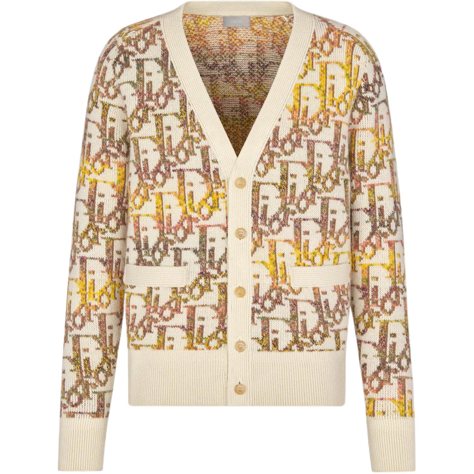 DIOR SS22  Yellow Wool Cardigan Sweater with Logo Jacquard Design. 213M233AT344-C082