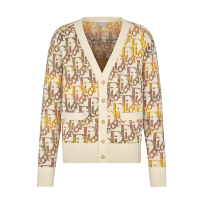 DIOR SS22 Yellow Wool Cardigan Sweater with Logo Jacquard Design. 213M233AT344-C082