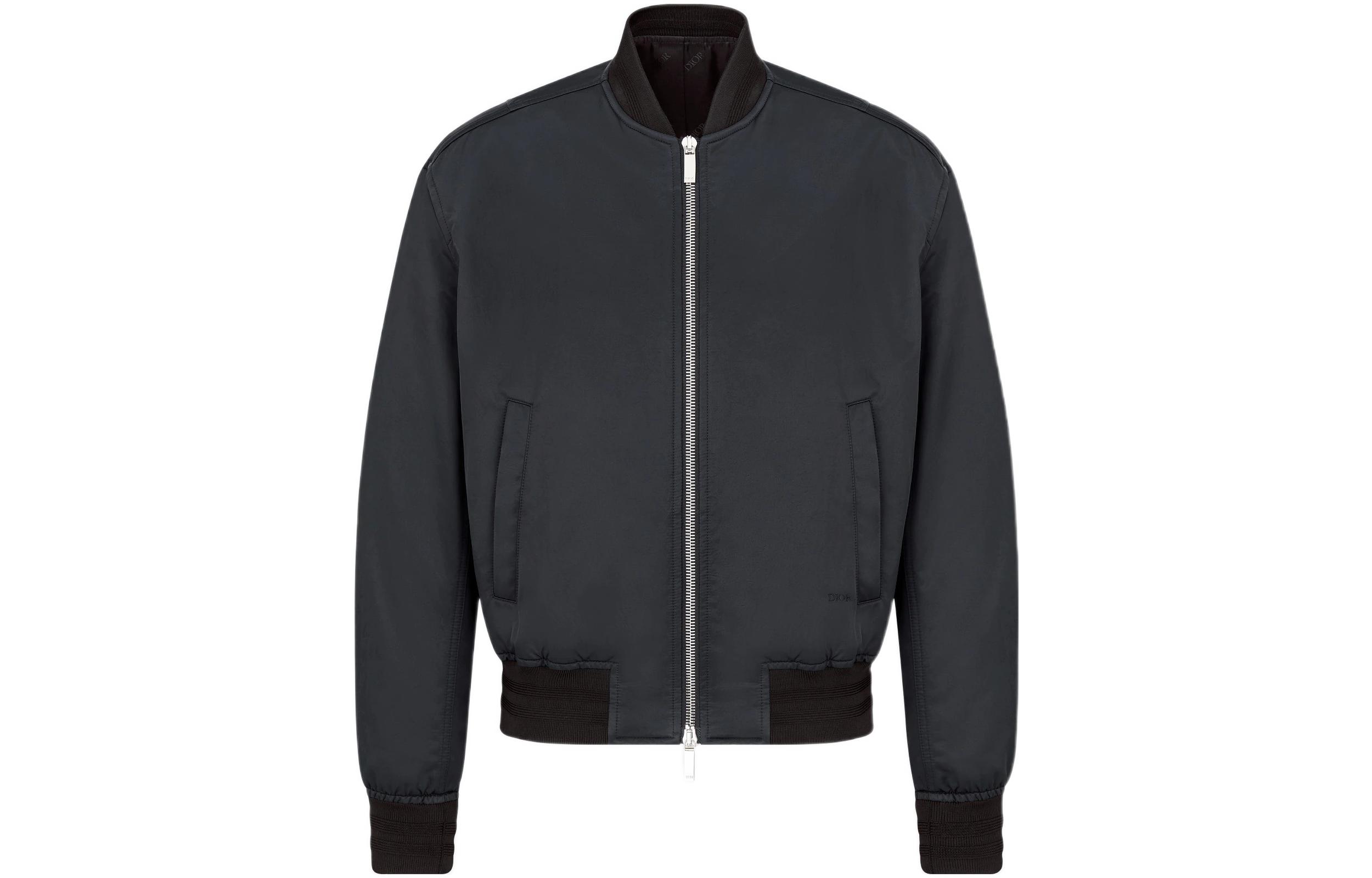DIOR SS22 Black Embroidered Logo Zip-Up Bomber Jacket 143C432C5563-C980