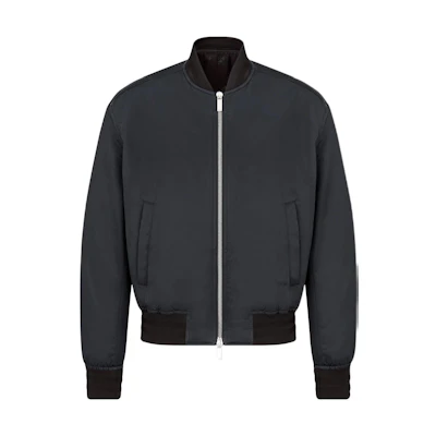 DIOR SS22 Black Embroidered Logo Zip-Up Bomber Jacket 143C432C5563-C980