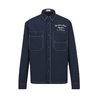 DIOR SS22 Blue Long-Sleeve Shirt with Embroidered Logo Design. 213C512A5456-C580