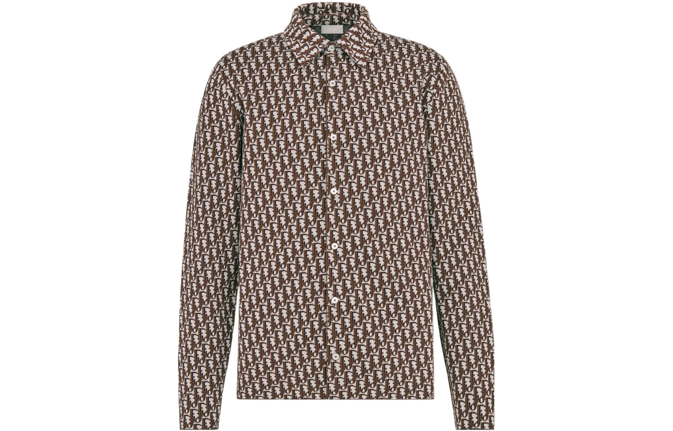 DIOR SS22 Brown Logo Print Single-Breasted Casual Long Sleeve Shirt Men 023M550AT099-C087