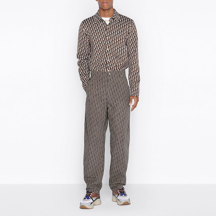 Details for DIOR SS22 Kemeja Coklat Logo Print Lengan Panjang Kasual Lelaki. 023M550AT099-C087