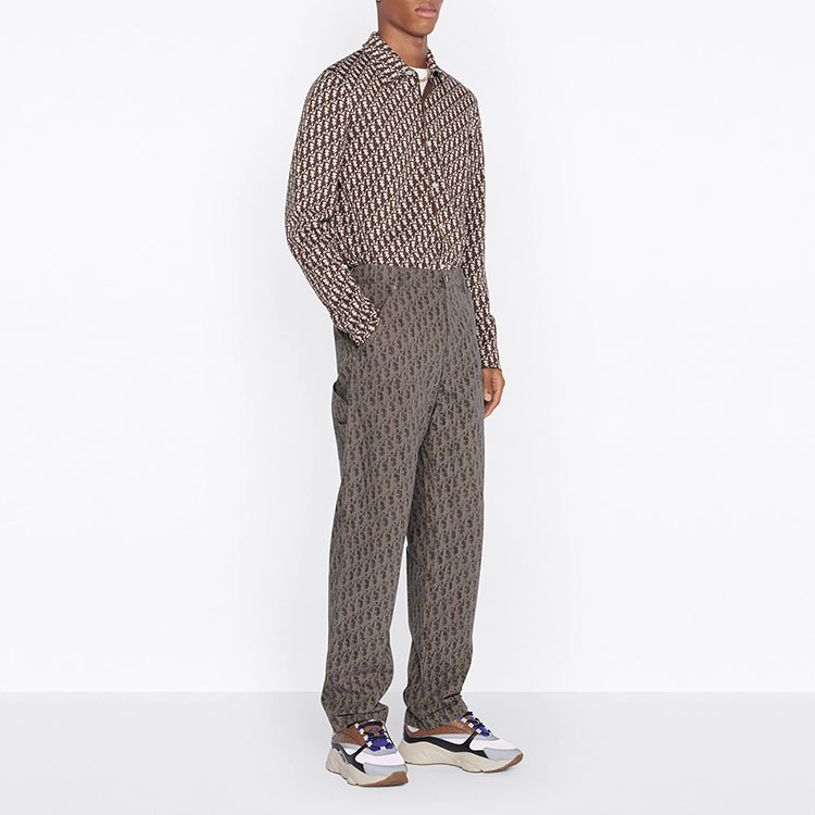 Cheap DIOR SS22 Kemeja Coklat Logo Print Lengan Panjang Kasual Lelaki. 023M550AT099-C087