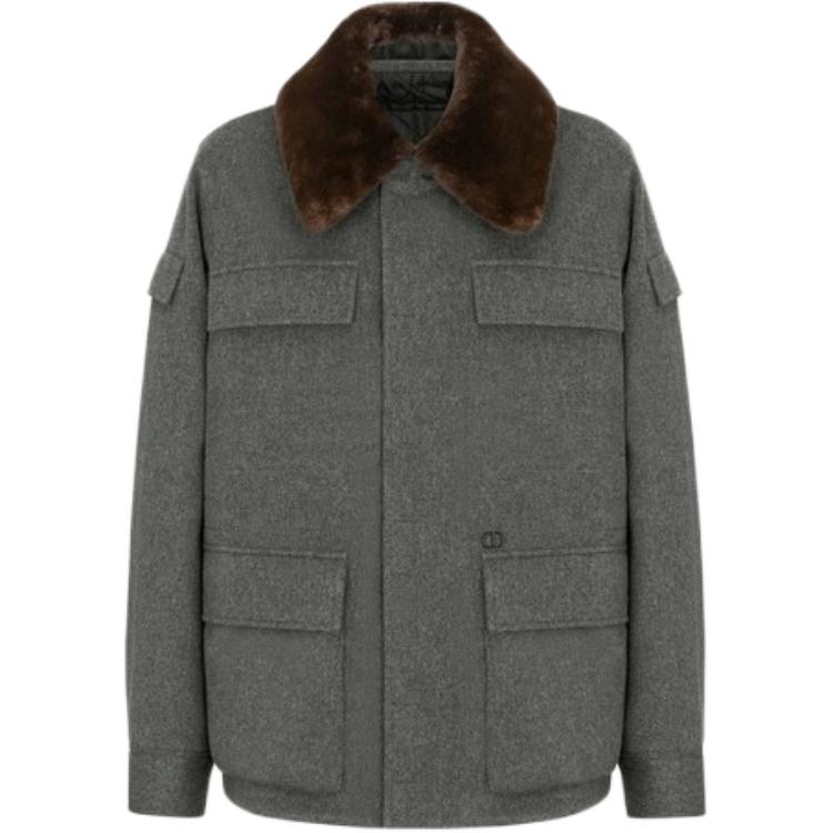 Dior SS22 Cashmere Jacket with Detachable Fur Collar - Gray 113C416A5040-C887