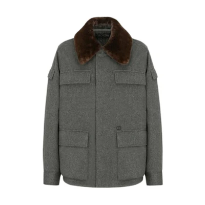 Dior SS22 Cashmere Jacket with Detachable Fur Collar - Gray 113C416A5040-C887
