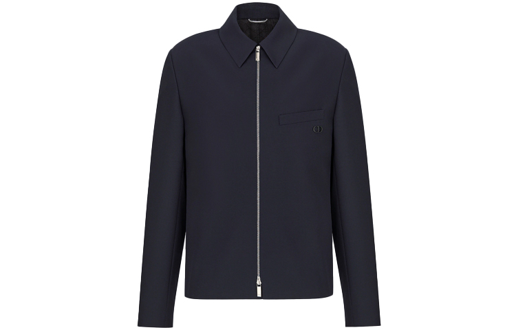 DIOR SS22 Dark Blue Wool Ribbed Zip-Up Jacket - Stylish & Versatile 193C243C5464-C540