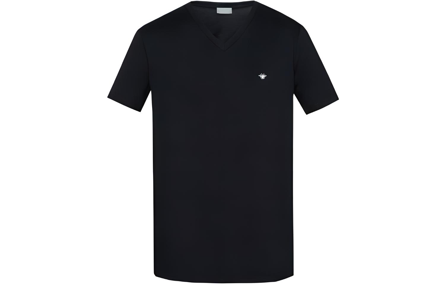 DIOR SS22 Embroidered Bee Logo V-Neck Black Short Sleeve T-Shirt for Men 733J604B0446-C980