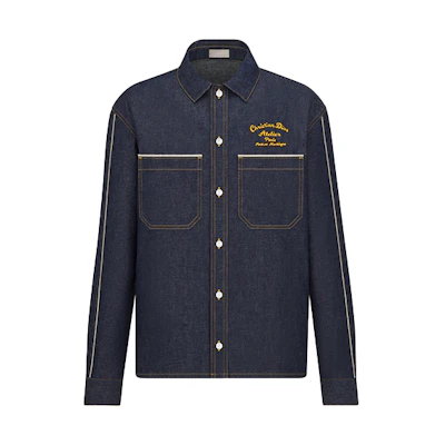 DIOR SS22 Embroidered Logo Cotton Denim Long Sleeve Shirt Blue 213D589AY506-C582
