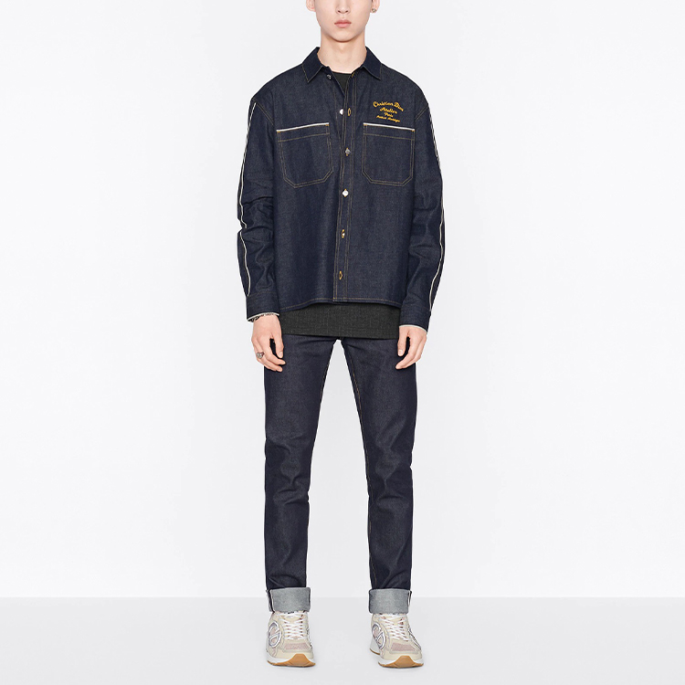 DIOR SS22 Embroidered Logo Cotton Denim Long Sleeve Shirt Blue 213D589AY506-C582 圖 4