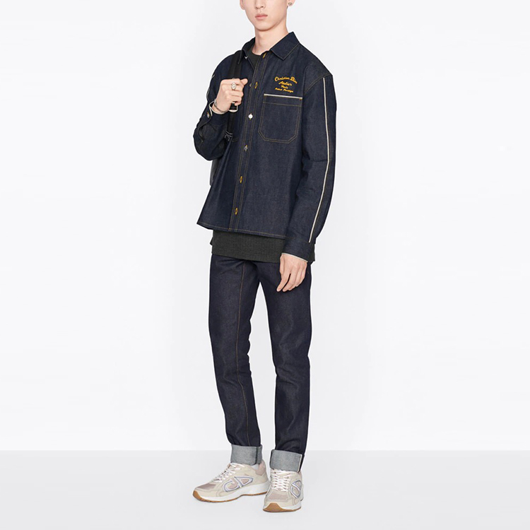 DIOR SS22 Embroidered Logo Cotton Denim Long Sleeve Shirt Blue 213D589AY506-C582 圖 6