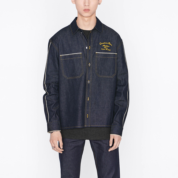 DIOR SS22 Embroidered Logo Cotton Denim Long Sleeve Shirt Blue 213D589AY506-C582 圖 7