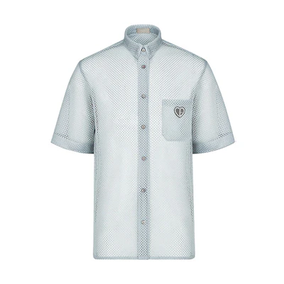 DIOR SS22 Gray Blue Short-Sleeve Shirt with Logo Patch for Men 213C517A5491-C800