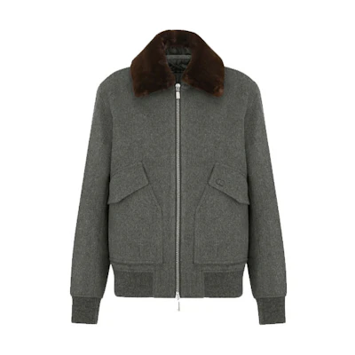 DIOR SS22 Gray Cashmere Aviator Jacket with Detachable Fur Collar 213C449A5040-C887