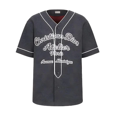 DIOR SS22 Grey Logo Embroidered Knit Baseball Style T-Shirt. 213J530A0663-C883
