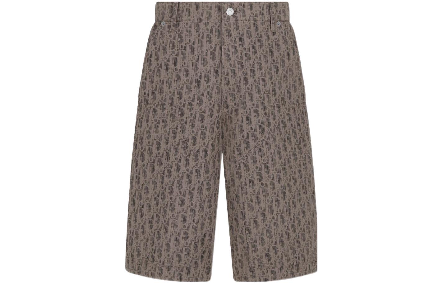 DIOR SS22 Logo Print Brown Denim Work Shorts Mens. 283D013AY510-C789