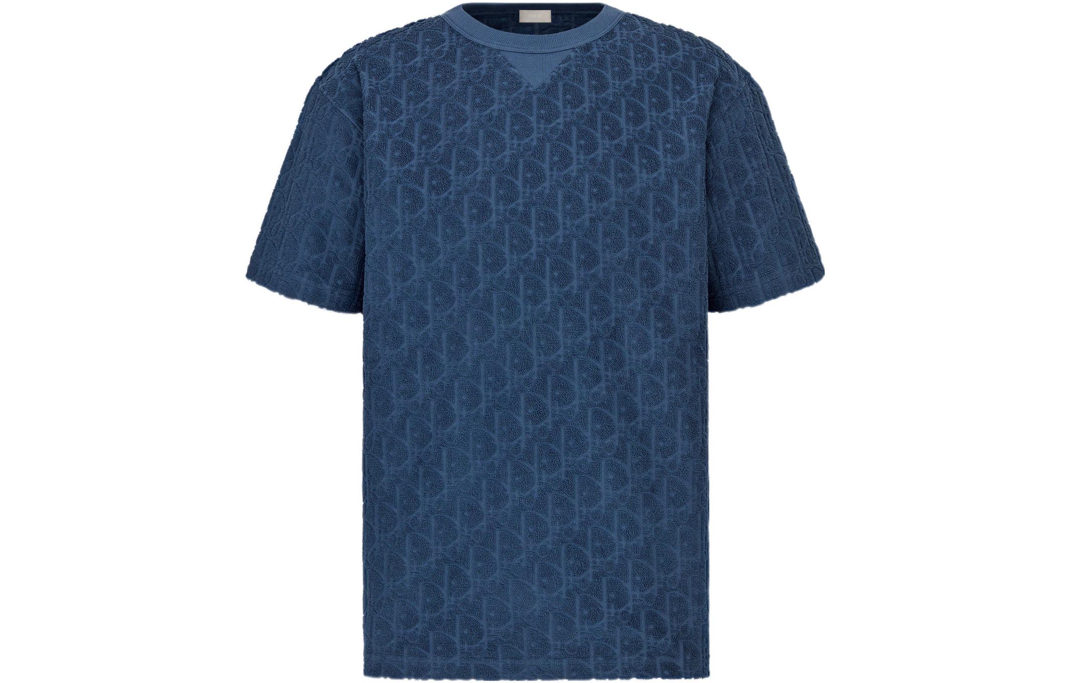 DIOR SS22 Logo Printed Crewneck Short Sleeve T-Shirt Blue  Fashion. 113J692A0614-C531