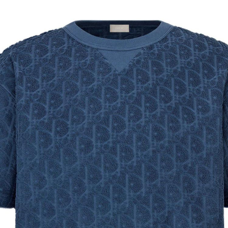 Sizing 디올 SS22 로고 프린팅 반팔 크루넥 티셔츠 블루 패션. 113J692A0614-C531