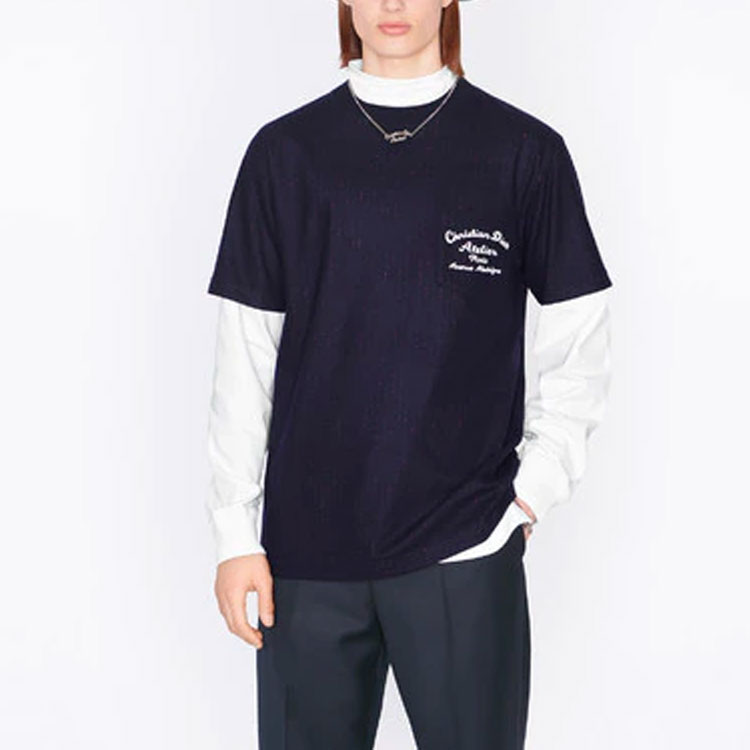 Sizing ディオール SS22 ネイビーブルーロゴクルーネックTシャツ. 213J637A0739-C583