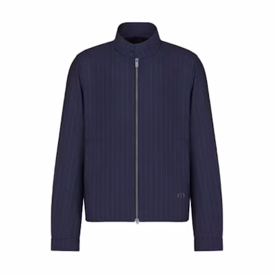 DIOR SS22 Navy Blue Striped Wool Twill Harrington Jacket. 113C440A5467-C585