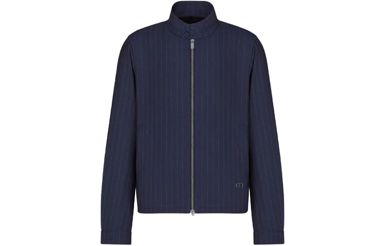 Order DIOR 2022春夏款海军蓝条纹羊毛斜纹哈灵顿夹克。 113C440A5467-C585