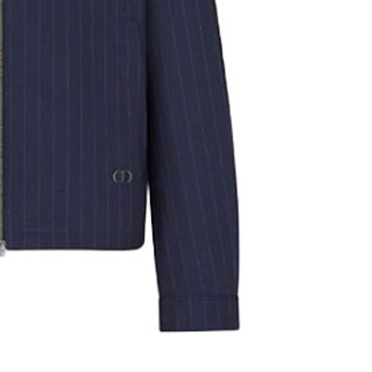 Sizing DIOR 2022春夏款海军蓝条纹羊毛斜纹哈灵顿夹克。 113C440A5467-C585