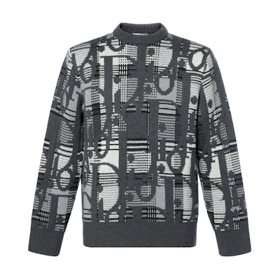 DIOR SS22 Oblique Jacquard Knit Wool Sweater Grey 213M658AT377-C880