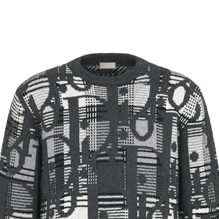 Details for DIOR SS22 Oblique Jacquard Knit Wool Sweater Abu-Abu 213M658AT377-C880