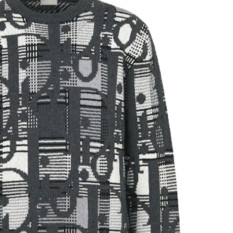 Cheap DIOR SS22 Oblique Jacquard Knit Wool Sweater Abu-Abu 213M658AT377-C880