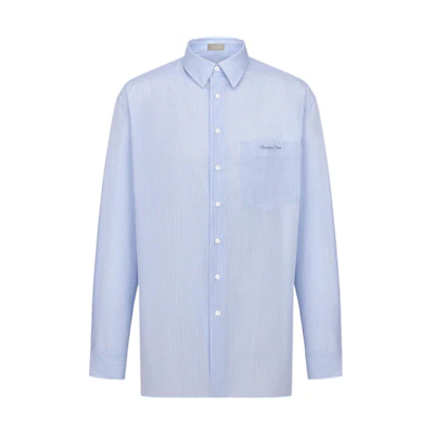DIOR SS22 Oversized Striped Cotton Shirt White Blue Stripes 243C551A5656-C075