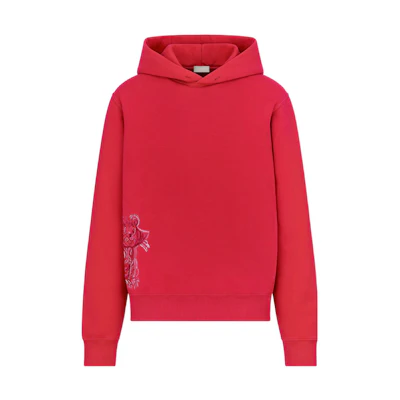 DIOR SS22 Red Embroidered Tiger Velvet Hoodie Mens 213J644A053-1C383