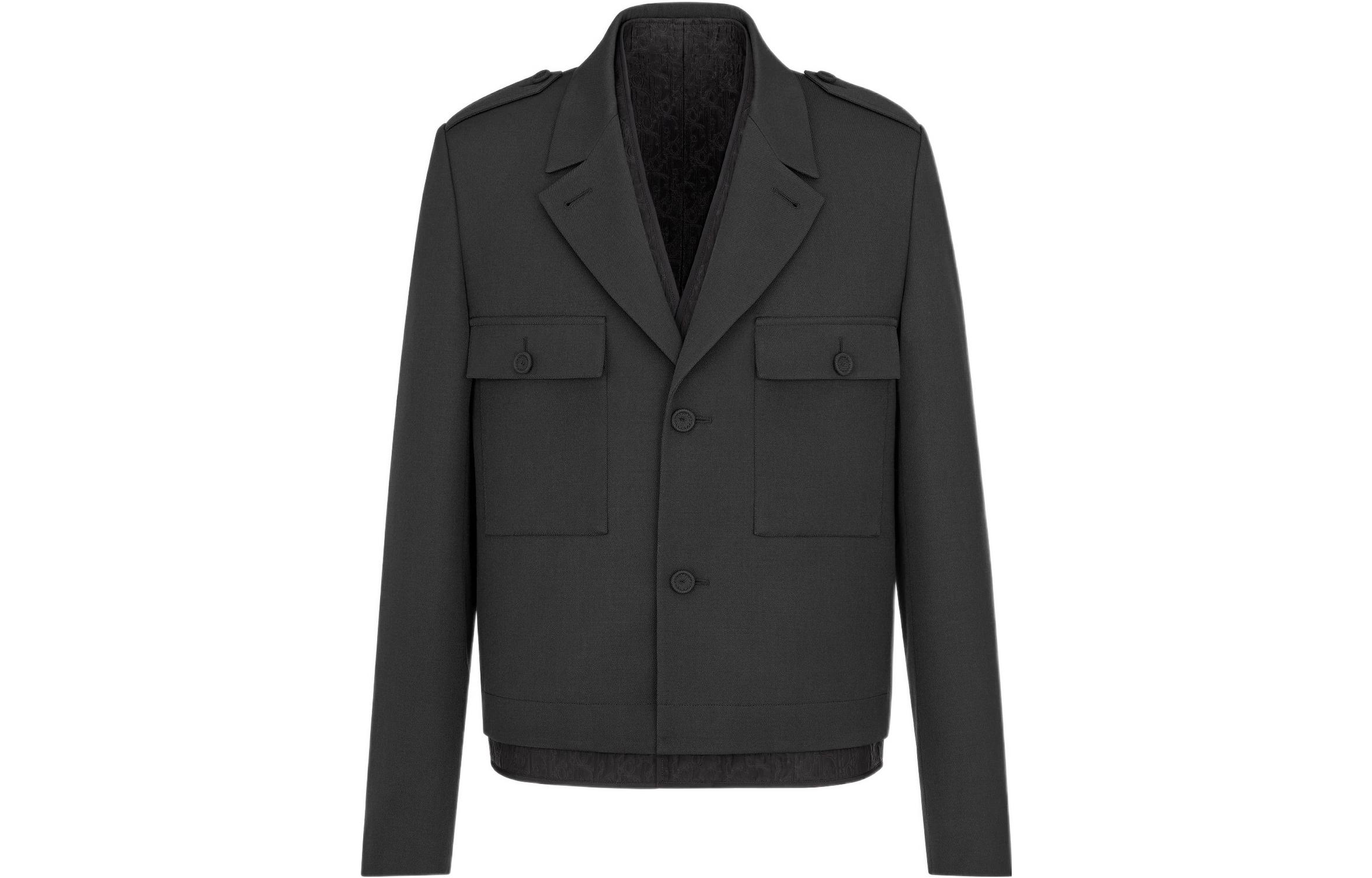DIOR SS22 Solid Color Double Pocket Collared Jacket Black 213C254A5180-C989