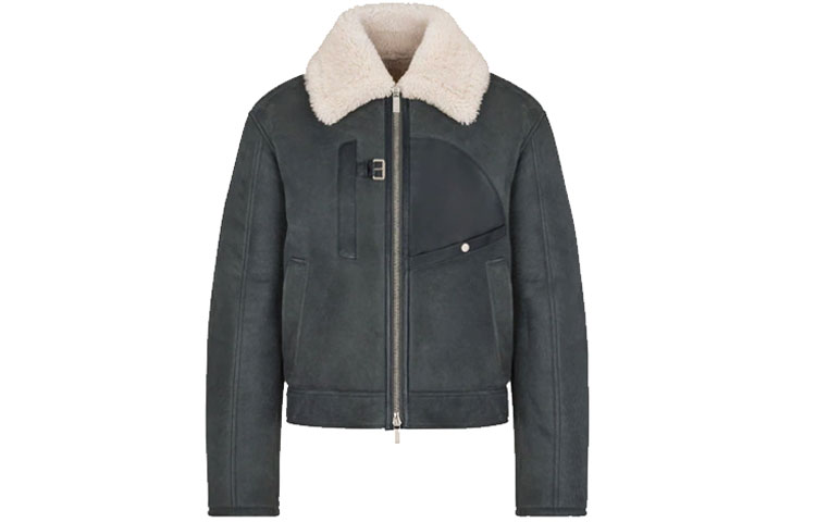 DIOR SS22 Suede Leather Aviator Jacket with Shearling Collar Men’s Grey 213L427A0578-C888