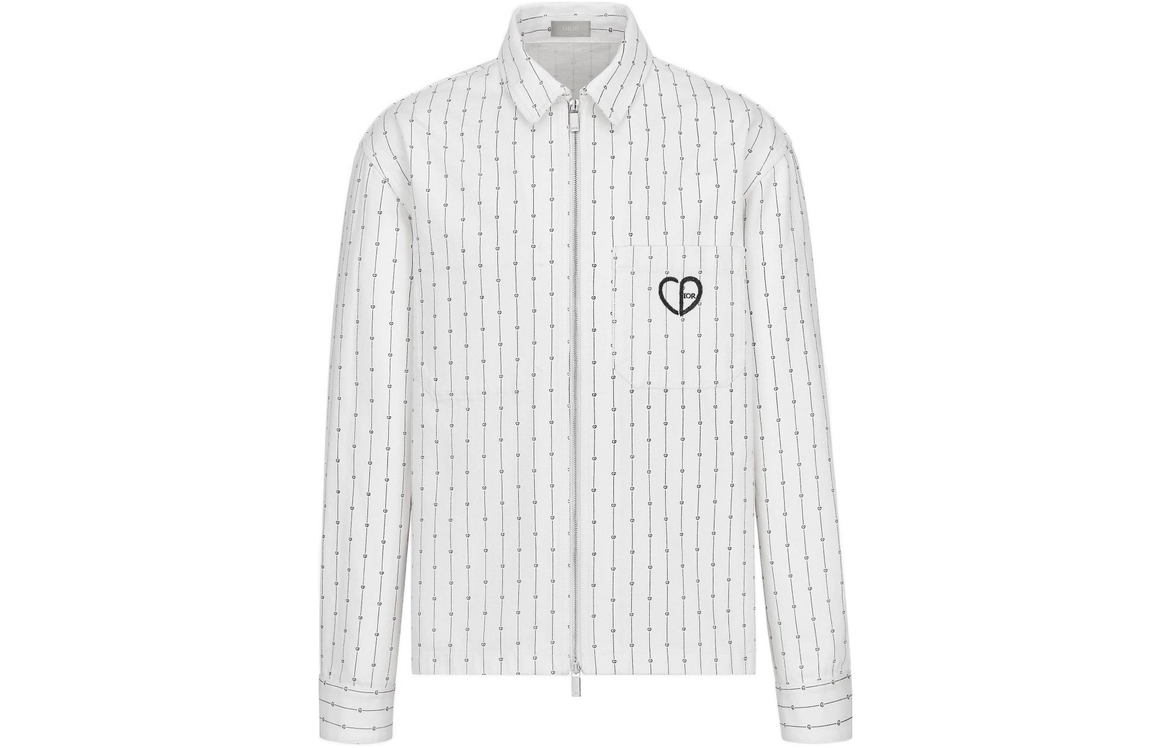DIOR SS22 White Embroidered Logo Striped Denim Jacket Long Sleeve . 213D486A5448-C085