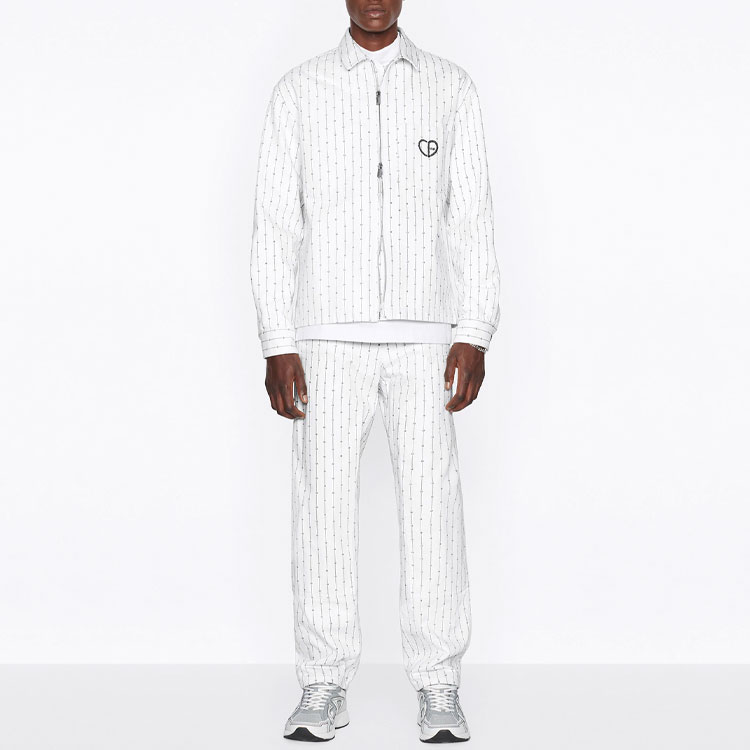 Shop DIOR SS22 ホワイト 刺繍ロゴ ストライプデニム ジャケット 長袖 213D486A5448-C085