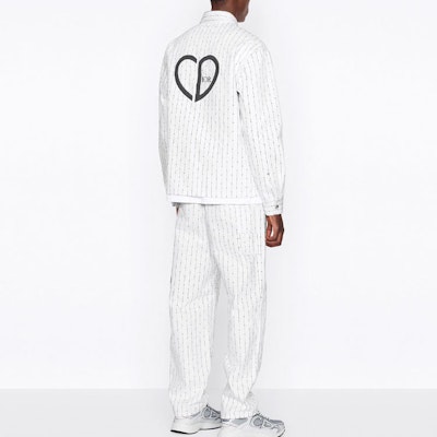 DIOR SS22 ホワイト 刺繍ロゴ ストライプデニム ジャケット 長袖 213D486A5448-C085 Purchase DIOR SS22 ホワイト 刺繍ロゴ ストライプデニム ジャケット 長袖 213D486A5448-C085