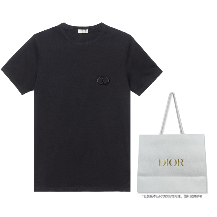 Shop DIOR SS23 黑色棉质CD标志刺绣圆领T恤。 013J600A0677-C989