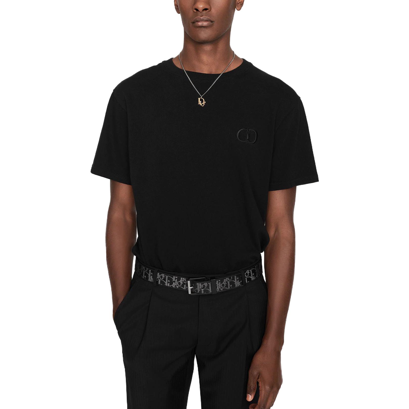 Cheap DIOR SS23 黑色棉质CD标志刺绣圆领T恤。 013J600A0677-C989