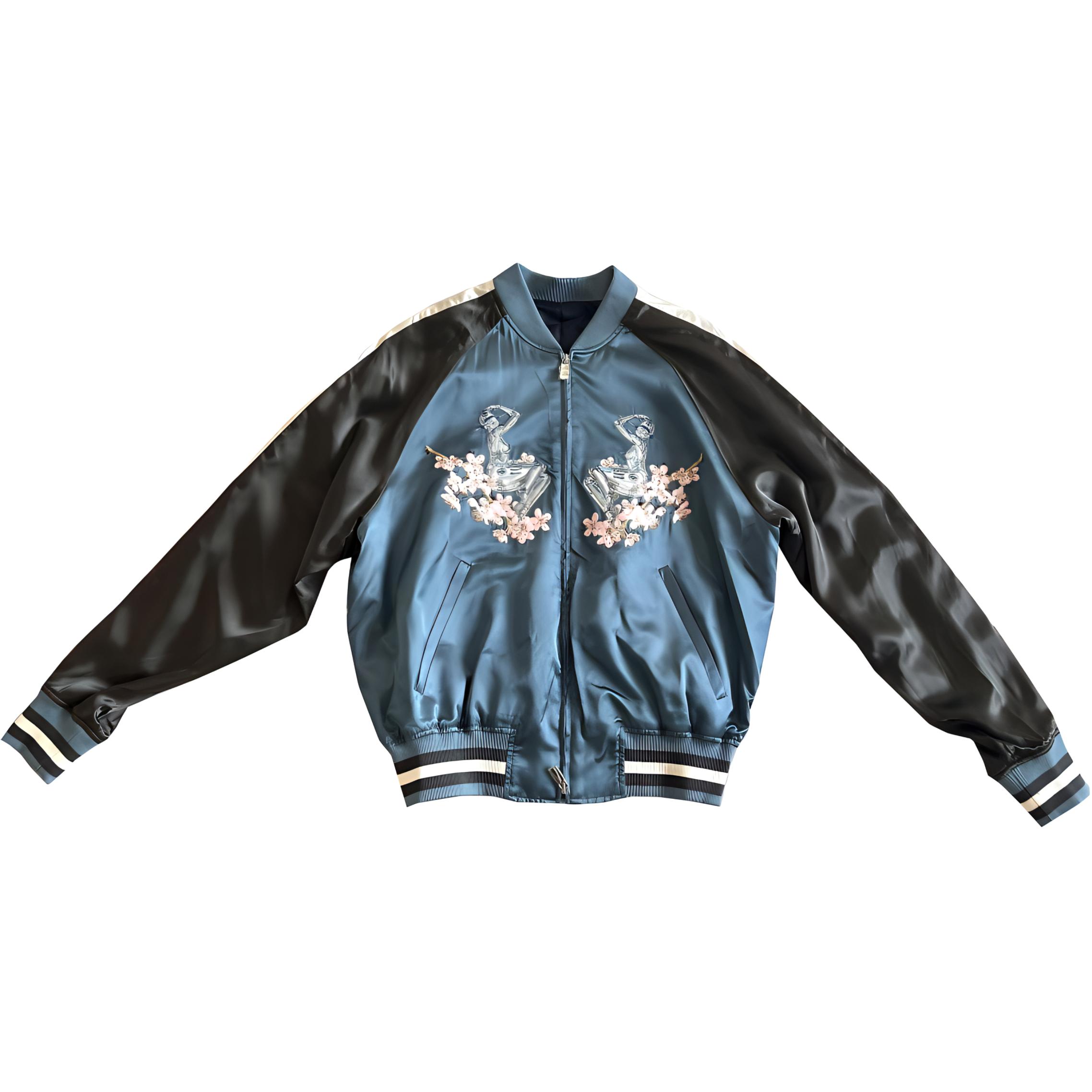 DIOR SS23  Blue Floral Embroidered Baseball Collar Jacket. 933C435A4516