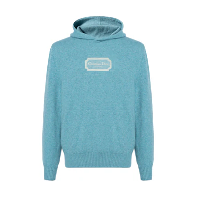 DIOR SS23 Blue Knit Hoodie with Logo Print. 313M658AT474-C581
